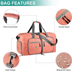 Dimayar 65L Travel Duffle Bag for Men Women - Foldable Duffel Bag with Shoes Compartment - Overnight Bags Waterproof & Tear Resistant(Orange)