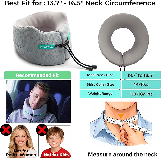 Travel Neck Pillow for Airplane: Neck Brace-Like Support 360° Chin Lock for Men in Middle Seat Sleep - Zero Head Slumping into Strangers - 8-Hour Upright Sleeping Without Neck Pain