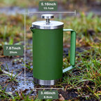 Stainless Steel French Press Coffee Maker 21OZ, 600ml Coffee Press Tea Press for Personal, Office, Travel,Camping (Green, 1-3 Cups)