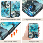 ELFISH RFID Blocking Credit Card Protector Aluminum ID Case Hard Shell Business Card Holders Metal Wallet for Men or Women (Graygreen Marble)