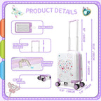 Kids Luggage Sets Suitcase Set with Travel Pillow for Girls 10 Sheets Gem Stickers Small Suitcase with Wheels Hardshell Carry on Luggage for Airplane Travel Essential DIY Styles Purple