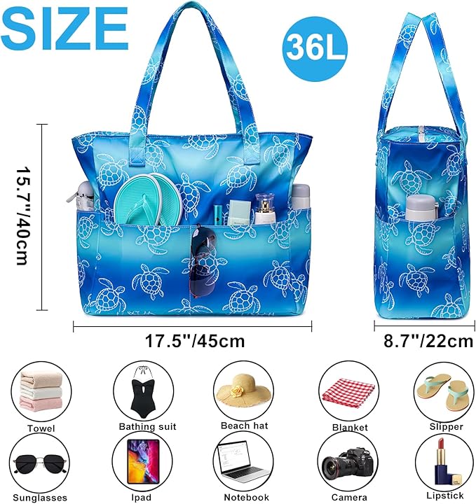 Bluboon Waterproof Beach Tote Pool Bags for Women Ladies Extra Large Carry On Bag With Wet Compartment for Weekender Travel