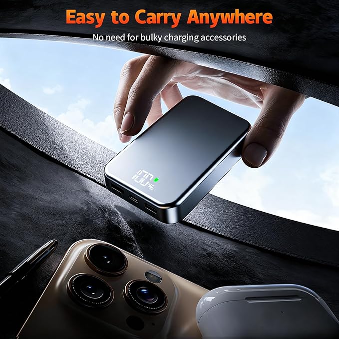26800mAh Magnetic Power Bank, Mag-Safe Compatible Wireless Portable Charger, Aluminum Alloy, Large Capacity 20W Fast Charging USB-C, Travel Essential, for iPhone 17/16/15/14/13/12 Series, Silver Gray