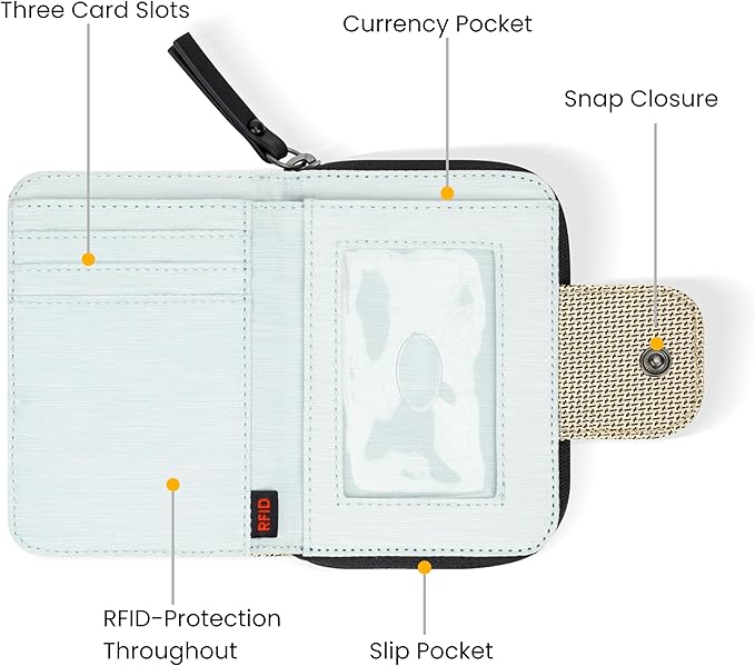 Sherpani Barcelona AT, Small Nylon Bifold Zipper Pocket Wallet, Travel Bag for Men Women, RFID Protection, Unisex Travel Gift (Straw)