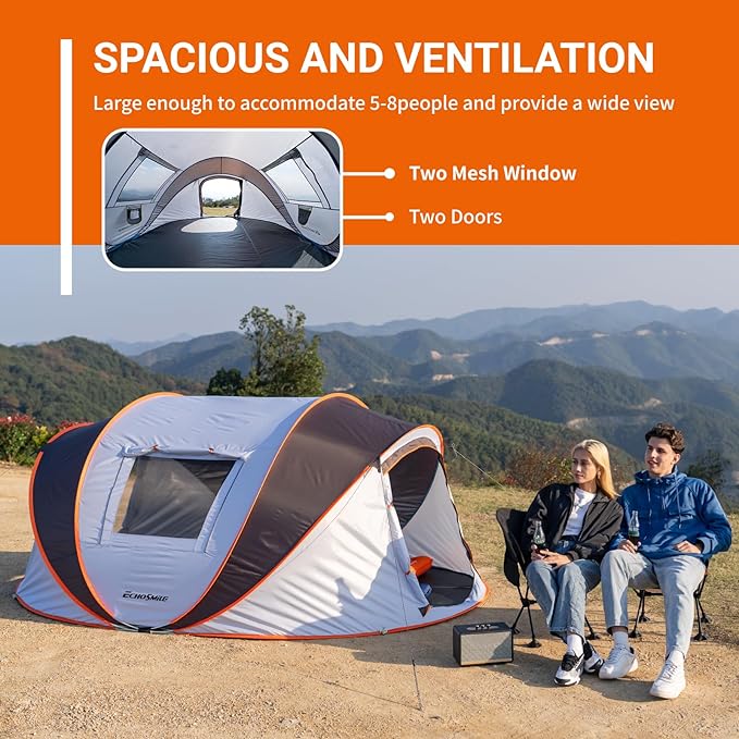 EchoSmile Pop Up Camping Tent, 2/4/6 Person Easy Setup Tent, Water Resistant Dome, Portable with Carry Bag