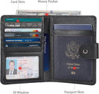 Polare Luxury RFID Blocking Leather Passport Holder Travel Wallet For Men and Women (Black with AirTag Slot(Snap Version))