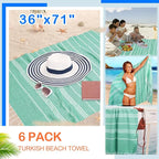 YSYJ Turkish Beach Towel 6 Pack Beach Towels 36"x71" Beach Towel Oversized Sand Free Turkish Towel Quick Dry Bath Towels Teal