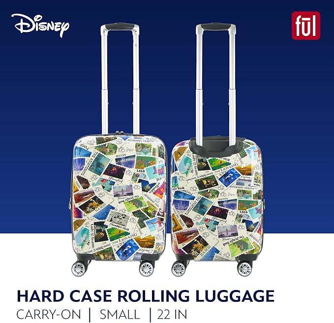 FUL Disney Stamps 22 Inch Carry On Luggage, Hardshell Rolling Suitcase with Spinner Wheels, Multi