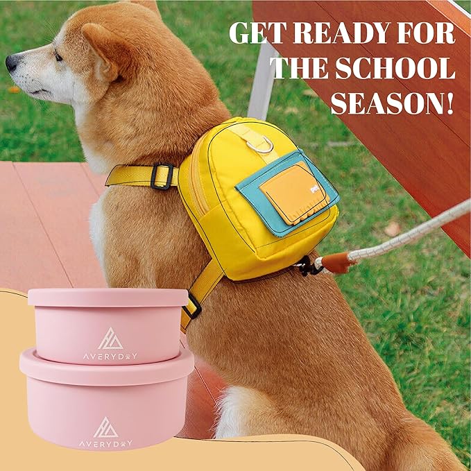 AVERYDAY 30 Oz Travel Dog Bowls with Lids, 2-in-1 Portable Pet Bowls for Food and Water, Leakproof Travel Dog Food & Water Bowl for Outdoor, Camping, Travel Dog Feeding Bowl, Daycare Pet Bowls