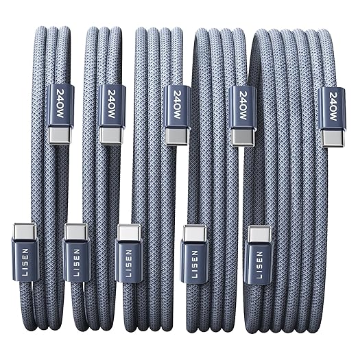 LISEN USB C to USB C Cable, 240W C to C Cable Fast Charging[1M+1M+2M+2M+3M/5 Pack] Fast Charger USB C Cord Type C Charger Fast Charging USBC to USBC Cable,Midnight