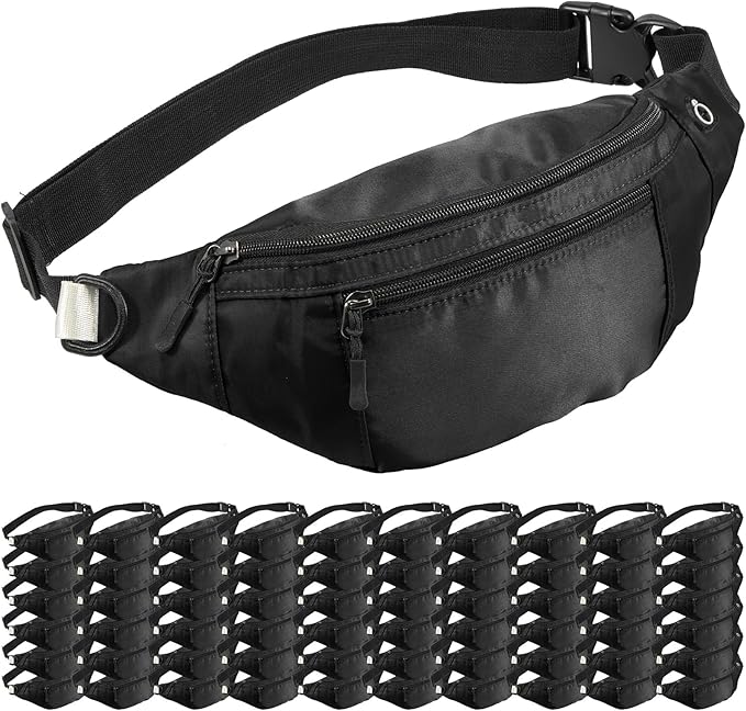 Crossbody Fanny Pack Large Capacity Waist Bag with Hidden Zipper Pockets Adjustable Strap Fanny Packs Waterproof Oxford Cloth Travel Belt Bag for Outdoor Shopping Travel Men Women (Black 60PCS)