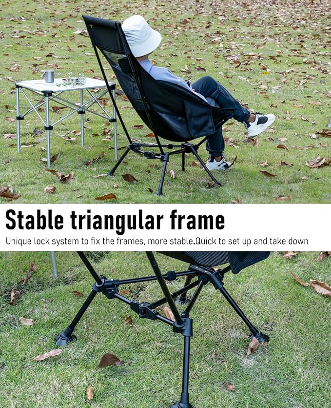 iClimb Ultralight Compact Camping Folding Beach Chair with Anti-Sinking Large Feet (Black - Triangular Frame High Back - 2PC)