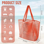 HOHOM Beach Bags for Women, Summer Travel Mesh Tote Bag with Large Inner Pocket, Sandproof Woven Shoulder Handbag