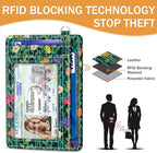 Yonlevres Cat Flower Credit Card Holder Slim Wallet, RFID Wallet Women Front Pocket Wristlet Lanyard, Small Card Holder Travel Funny Cute Thin ID Window PU Leather Case Organizer Gifts Girl