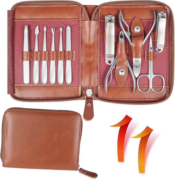 Manicure Set 11 in 1 Stainless Steel Nail Clippers for Men，Manicure Kit for Women，Nail Grooming Kit，Nail Clipper Set，Personal Care Tools