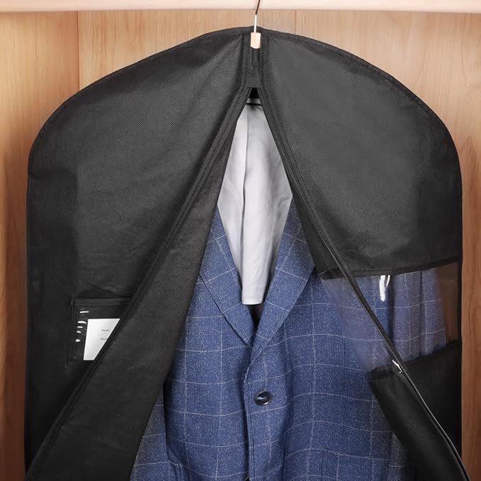 KEEGH 40" Suit Cover Bags for Men (Set of 20) Garment Bags for Hanging Clothes, Suit Bags for Closet Storage or Travel, Clothes Cover for Suits Coats with Clear Window and Label Pocket, Black