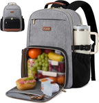 LOVEVOOK Lunch Backpack with Lunch Compartment,17 Inch Laptop Work Travel Insulated Cooler Backpack, Waterproof College Teacher Lunch Bag Box with Tumbler Holder,Gifts for Men Women,Grey-Black-Brown