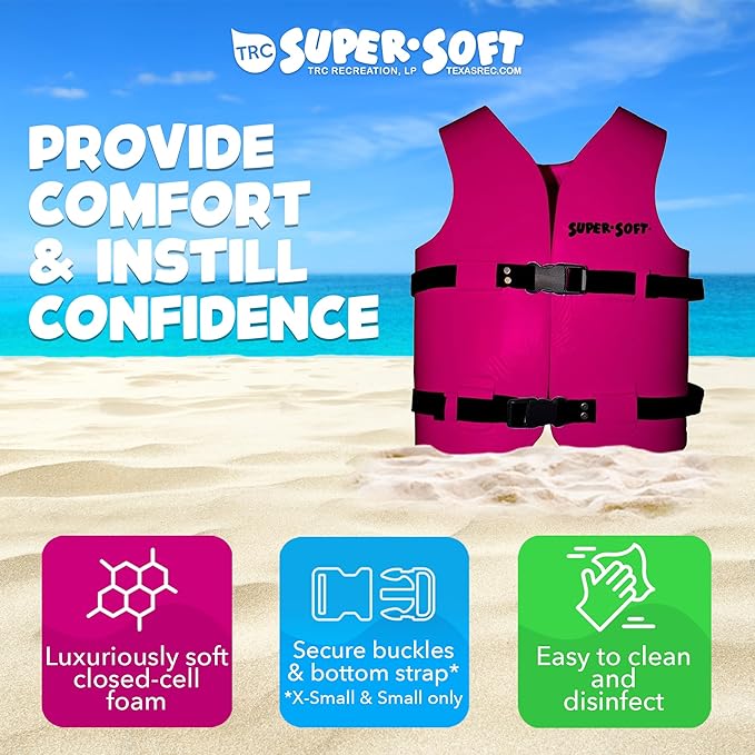 TRC Recreation Super Soft Child Life Jacket USCG Approved Vinyl Coated Foam Swim Vest for Kids Swimming Pool and Beach Gear