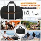 RAINSMORE 3 in 1 Gym Bag for Men, 45L Large Sports Duffle Bag with Shoe Compartment and Wet Pocket, Water-Resistant Tactical Backpack Carry On for Travel, Workout & Military Gear, Black