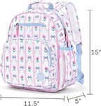 mibasies Kids Backpack for Girls: Girls Backpack 5-8 - Kindergarten Elementary School Bookbag for Girl - Bowknot Rose Sky Blue