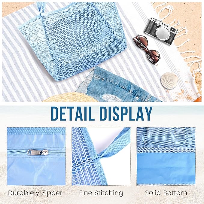 HOHOM Beach Bags for Women, Summer Travel Mesh Tote Bag with Large Inner Pocket, Sandproof Woven Shoulder Handbag