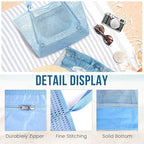 HOHOM Beach Bags for Women, Summer Travel Mesh Tote Bag with Large Inner Pocket, Sandproof Woven Shoulder Handbag