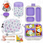 wiwens Bento Lunch Box for Kids with 12oz Soup Thermo Leak-Proof Lunch Food Container with 5 Compartment Thermo Hot Food Jar and Insulated Lunch Bag for Kid Toddler Girls Boys to School