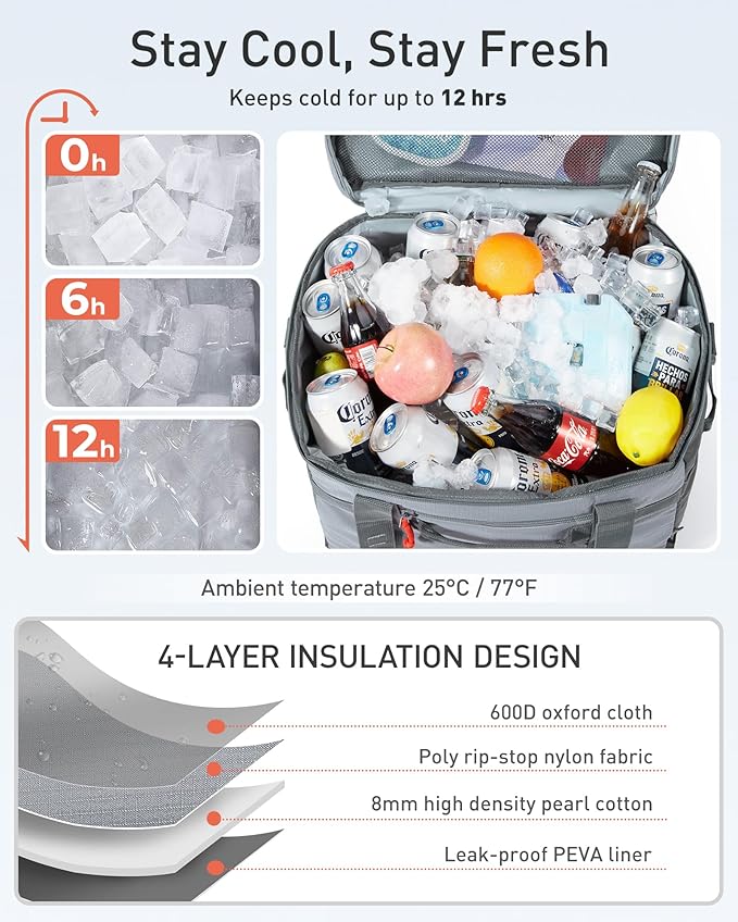 TOURIT Soft Sided Cooler Bag Insulated 30/48/60 Cans, Large Collapsible & Leakproof Ice Chest for Picnic, Beach, Camping, Travel