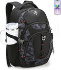 Swissdigital Design Laptop Backpack with USB Charging Port, Travel Backpack Fits 15.6 inches Computer, 31L College School Backpack for Men, Gray Camo | SD803-91