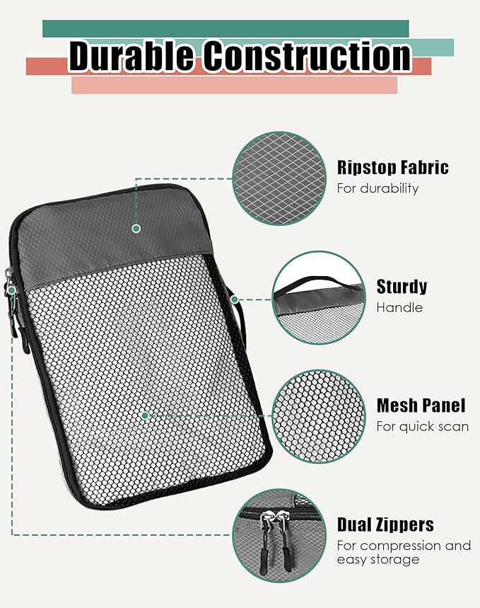 WTREE 4-Piece Packing Cubes Travel Accessories Set for Suitcases - Luggage Organizer Bags with Double Zipper - Mesh Top - Small - Dark Grey