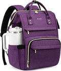 LOVEVOOK Laptop Backpack for Women with Giant Tumbler Holder Pocket,15.6 inch Waterproof Travel Backpack Purse Computer Laptop Bag,Professional Work College Nurse Teacher Backpack Daypack,Dark Purple