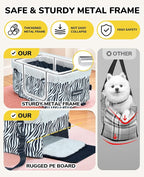 Center Console Dog Car Seat, Puppy Carseat for Small Dogs, Cat Car Seat with Metal Frame and Double Protection Seat Belts, Pet Booster Seat with Washable Cushion and Clip-on Leash Cute Zebra Print