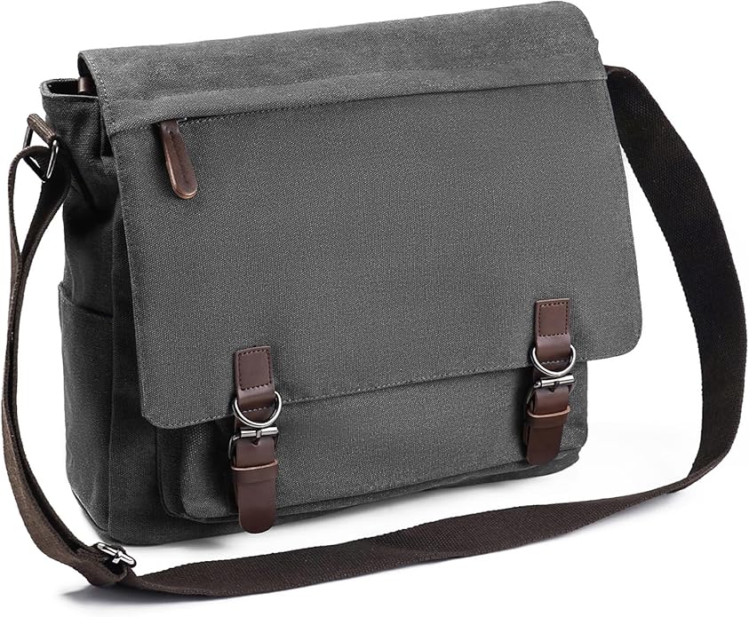 Evergoo Vintage Messenger Bag Unisex Shoulder Bags Canvas Satchel Cross Body Work Satchel Briefcase for 15.6 Inch Laptop