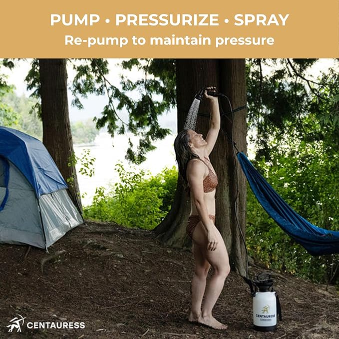 Portable Camping Shower Pump w/ Showerhead Holder and Safety Valve (45 PSI) - Portable Shower for Camping - Surf Rinse Kit - Beach Shower Pump – Camp Shower Kit - Portable Outdoor Shower Camping