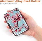 Mayski Credit Card Holder, RFID Blocking, Aluminum Alloy Hard Case, Small Mini Business Metal Wallet for Women Men, Peach Blossom