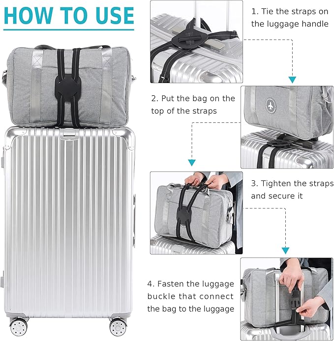 Travelkin Luggage Straps for Suitcases, Luggage Bungee Straps for Attaching Bags, Travel Essentials for Suitcases Add a Bag (Black)