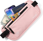 Money Belt - Slim Passport Holder RFID Blocking Travel Wallet Undercover Fanny Packs for Men Women - Pink
