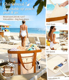 2026 Stylish & Spacious XX-Large Beach Bag for Women – Mesh × Canvas Tote with Top Zipper, 11 Tall Pockets | 40L+ Spacious, 11 Tall Pockets, Zipper Pouch, Secure Zip-Top, Sand-Resistant Base