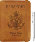 WALNEW Passport Holder for Travel, RFID Passport Cover Wallet for Women Men, PU Leather Passport Book Card Holder Case with Pen, Travelling Essentials for Flying