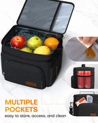 HOTOR Insulated Lunch Box for Men & Women - Leak-Proof Cooler Lunch Bag with 4 Pockets, Adjustable Strap, Ideal for Work, Picnic, Travel - Medium, Black, 10.2"×6.9"×8.5"