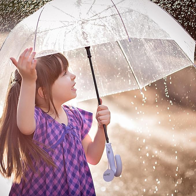 MRTLLOA Kids Clear Bubble Umbrella with an Easy Grip Curved Handle, Safety Transparent Dome Bubble Umbrella for Toddler Boys Girls