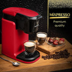 Mixpresso Red Single Serve Coffee Maker for K Capsule, Compact Mini Coffee Maker 800 Watt Coffee Machine for Pods or Ground, Fast Brew, Auto Shut Off, 12 Oz Brew Size for Travel, Office, RV and Dorm