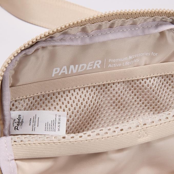 Pander Two Way Zipper Fanny Pack Nylon Everywhere Belt Bag for Women, Water Repellent Waist Packs, Crossbody Bags with Adjustable Strap (Raw Linen).