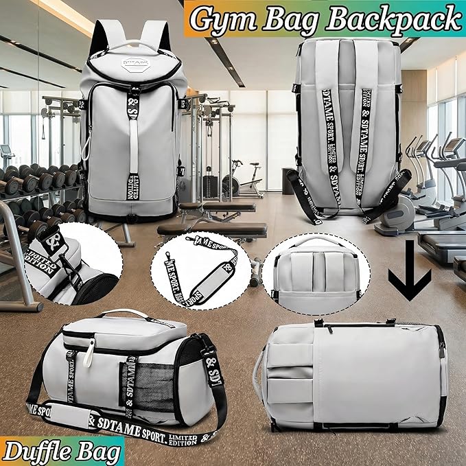 Gym Duffle Bag Backpack with Shoe Compartment,4 ways Travel Backpack for Women and Men,Multi-Functional Weekender bag with Waterproof Layer&Laptop Compartment for Fitness, Travel,Camping