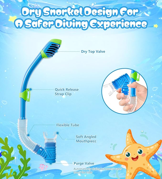 Aegend Snorkeling Gear for Adults Youth Kids, Snorkel Mask with Top Dry Valve - Panoramic View Anti-Leak and Anti-Fog with Mesh Bag for Snorkeling, Scuba Diving, Freediving & Swimming