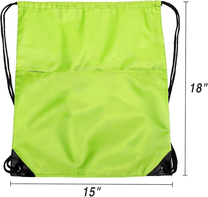 Drawstring Backpack Sports Water Resistant String Bag Sport Gym Sackpack for Women Men Large with Zipper, Apple Green