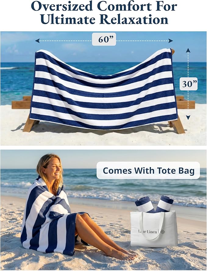 LANE LINEN Beach Towels 4 Pack - Premium 520 GSM Beach Towel – 100% Cotton Ultra Soft, Thick & Highly Absorbent Pool Towels for Seaside & Summer Use - Quick Dry Towel Set for Holiday Travel Use - Blue