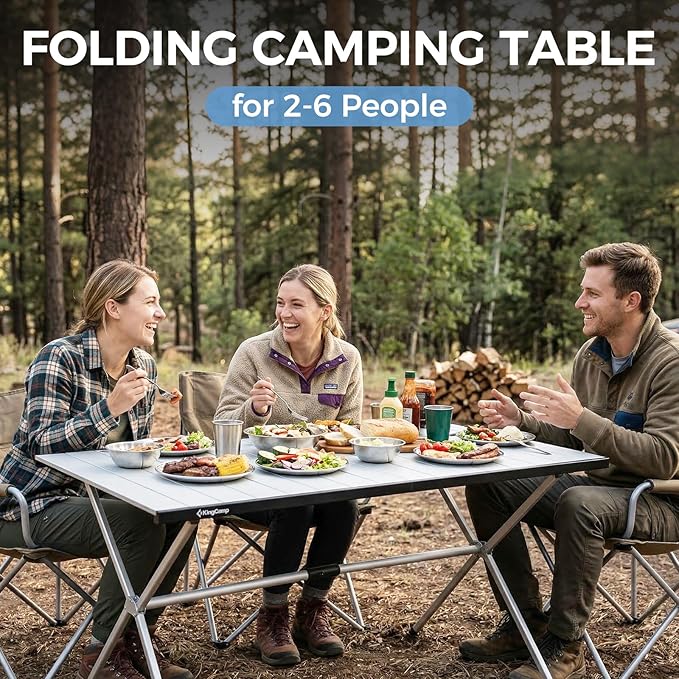 KingCamp Camping Table Roll up Aluminum Folding Table Lightweight Large Portable Foldable Camp Table for Picnic Camping Barbecue Backyard Beach Tailgate Indoor Outdoor, 4-6 Person, Support 176lbs