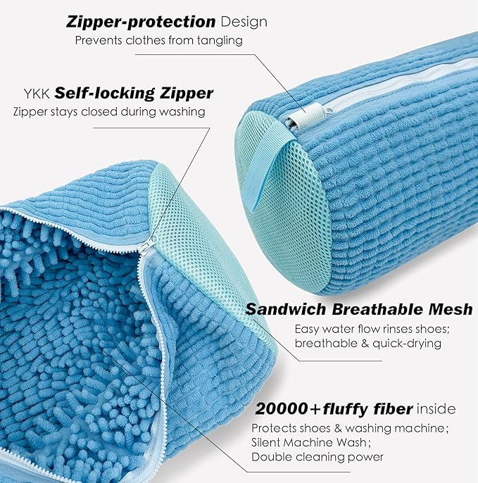 Shoe Washing Machine Bag,Laundry Shoe Bag for Washer and Dryer,Reusable Shoe Cleaning Bag for Sneakers,Tennis Shoes,With Self-locking Zipper, Microfiber Inside,Include Shoe Bag (Pro Blue - 1 Pack)