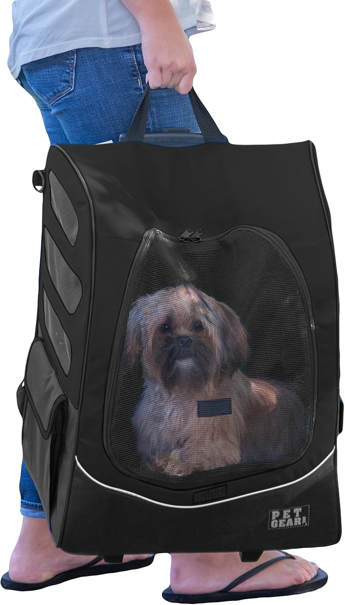 PET GEAR I-GO PLUS TRAVELER DOG AND CAT BACKPACK AND ROLLING CARRIER, BLACK